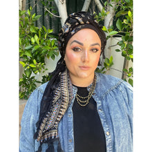Israeli Tassel Embroidered Very Large Square - Black/Gold-Squares-The Little Tichel Lady