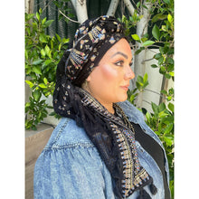 Israeli Tassel Embroidered Very Large Square - Black/Gold-Squares-The Little Tichel Lady