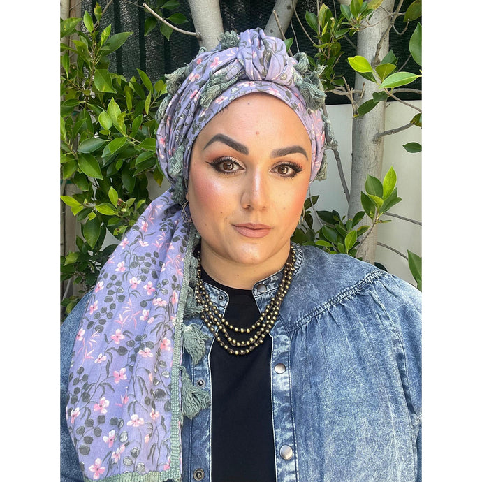 Israeli Tassel Embroidered Very Large Square - Lavender Field-Squares-The Little Tichel Lady