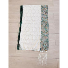 Exquisite Sequins & Floral Headwrap - Off-White & Teal-Long Wrap-The Little Tichel Lady