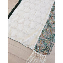 Exquisite Sequins & Floral Headwrap - Off-White & Teal-Long Wrap-The Little Tichel Lady