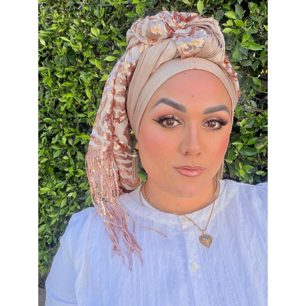 Exquisite Sequins Headwrap - Rose Gold & Neutral-Long Wrap-The Little Tichel Lady