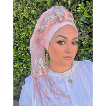 Exquisite Sequins & Floral Headwrap - Pink-Long Wrap-The Little Tichel Lady