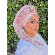 Exquisite Sequins & Floral Headwrap - Pink-Long Wrap-The Little Tichel Lady