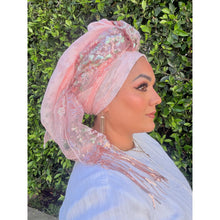 Exquisite Sequins & Floral Headwrap - Pink-Long Wrap-The Little Tichel Lady