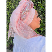 Exquisite Sequins & Floral Headwrap - Pink-Long Wrap-The Little Tichel Lady