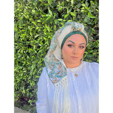 Exquisite Sequins & Floral Headwrap - Off-White & Teal-Long Wrap-The Little Tichel Lady