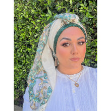Exquisite Sequins & Floral Headwrap - Off-White & Teal-Long Wrap-The Little Tichel Lady