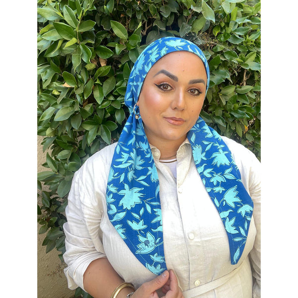 Lightweight Pretied w/ Velvet & Adjustable Band - Blue Beauty-Pretieds-The Little Tichel Lady