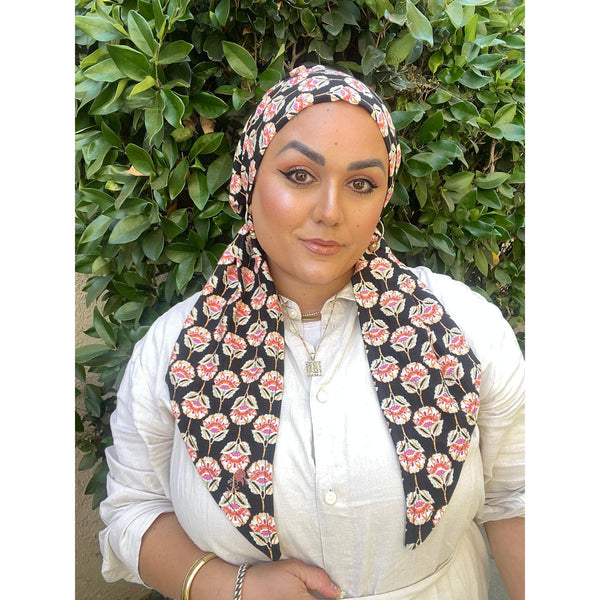 Lightweight Pretied w/ Velvet & Adjustable Band - Thistle Floral Print-Pretieds-The Little Tichel Lady