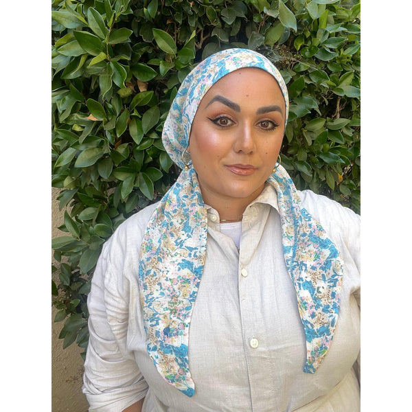 Lightweight Pretied w/ Velvet & Adjustable Band - Everblooming Print-Pretieds-The Little Tichel Lady