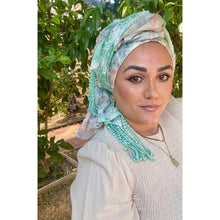 Luxe Lace Israeli Print Headwrap - Mint/Peach-Long Wrap-The Little Tichel Lady