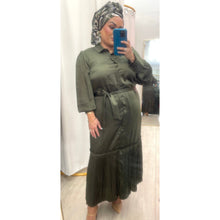 Olive Button-Down Pleated Midi Dress-dress-The Little Tichel Lady