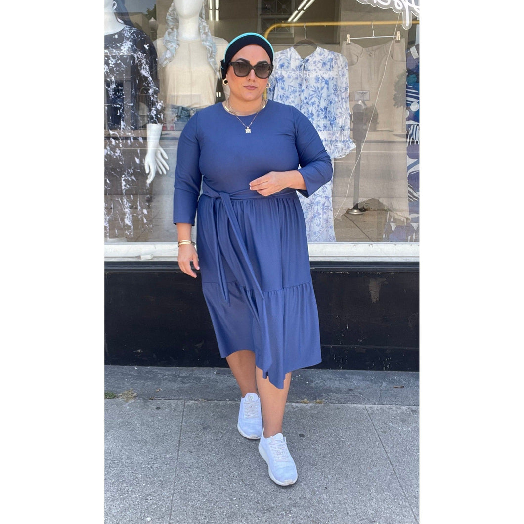 Ladies Modest Tiered Swim Dress - Light Navy, Sizes S-XL The Little Tichel Lady Ladies Modest Tiered Swim Dress - Light Navy, Sizes S-XL The Little Tichel Lady