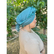 Pom Pom Detailed Headwraps - Turquoise-Long Wrap-The Little Tichel Lady