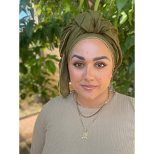 Israeli Textured Headwrap W/ Gold Details - Olive-Long Wrap-The Little Tichel Lady