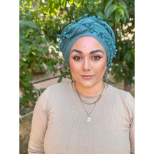 Pom Pom Detailed Headwraps - Turquoise-Long Wrap-The Little Tichel Lady