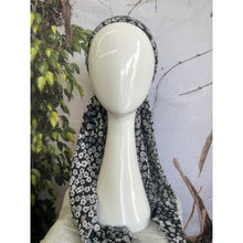 Pretied Turkish Cotton Textured Tichel w/ Long Tails - Black/White Floral-pretieds-The Little Tichel Lady