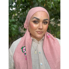 Linen Embroidered Pretied w/ VELVET HEADBAND & Adjustable Circumference - Rose-Pretieds-The Little Tichel Lady