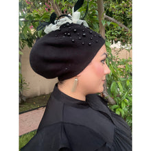 Yeela’s Exquisite Beret - Black/Off-White Fascinator-Beret-The Little Tichel Lady