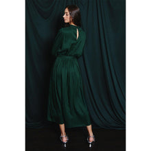 Herringbone Satin Print Dress, Deep Green-dress-The Little Tichel Lady