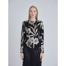 Gold Floral Print Sweater, S-1X-Tops-The Little Tichel Lady