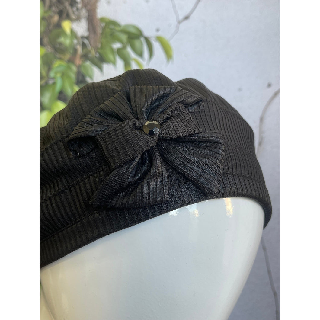 Embellished Hat - Size #1 Black Ribbed Bow-Hat-The Little Tichel Lady