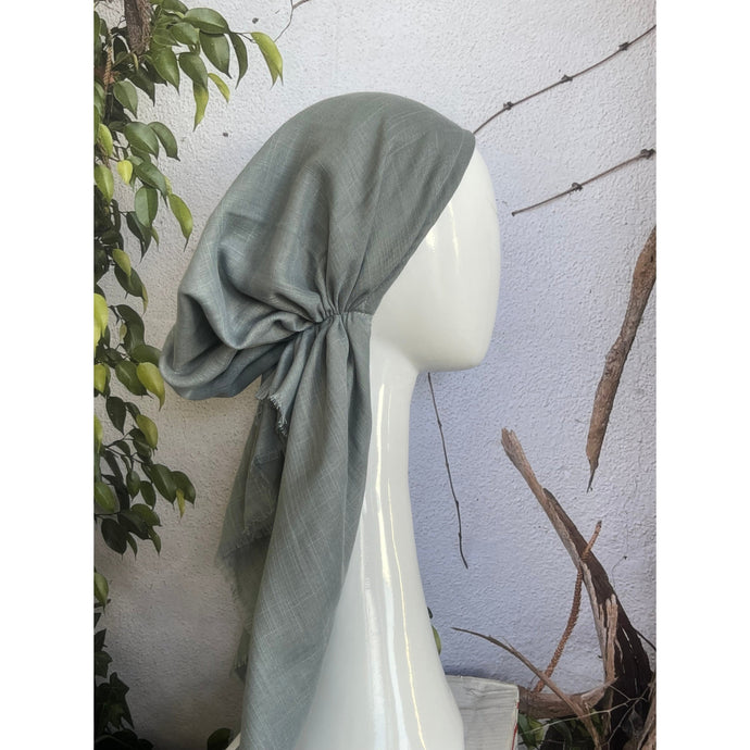 Pretied Turkish Cotton Textured Tichel w/ Long Tails - Steel Gray-pretieds-The Little Tichel Lady