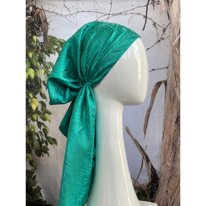 Satin Pretied, Long Tails w/ VELVET HEADBAND - Turquoise-pretieds-The Little Tichel Lady