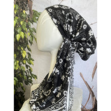 Pretied Turkish Cotton Textured Tichel w/ Long Tails - Black/White Print-pretieds-The Little Tichel Lady