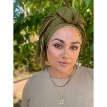 Israeli Textured Headwrap W/ Gold Details - Olive-Long Wrap-The Little Tichel Lady