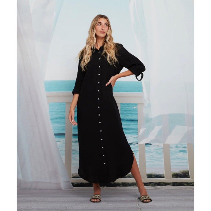 Cotton Maxi Dress - Black-dress-The Little Tichel Lady