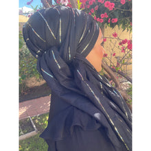 Israeli Voluminous Detailed Headwrap - Black-Long Wrap-The Little Tichel Lady