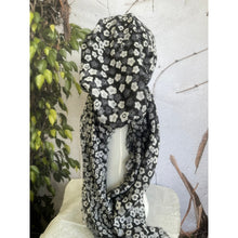 Pretied Turkish Cotton Textured Tichel w/ Long Tails - Black/White Floral-pretieds-The Little Tichel Lady