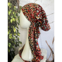 Pretied Turkish Cotton Textured Tichel w/ Long Tails - Black/Multi Floral-pretieds-The Little Tichel Lady