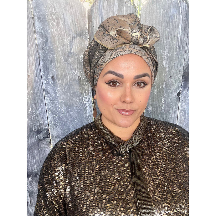 Brocade Headwrap - Gold/Silver/Bronze-Long Wrap-The Little Tichel Lady