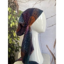 Pretied Turkish Cotton Textured Tichel w/ Long Tails - Navy/Multi Splatter-pretieds-The Little Tichel Lady