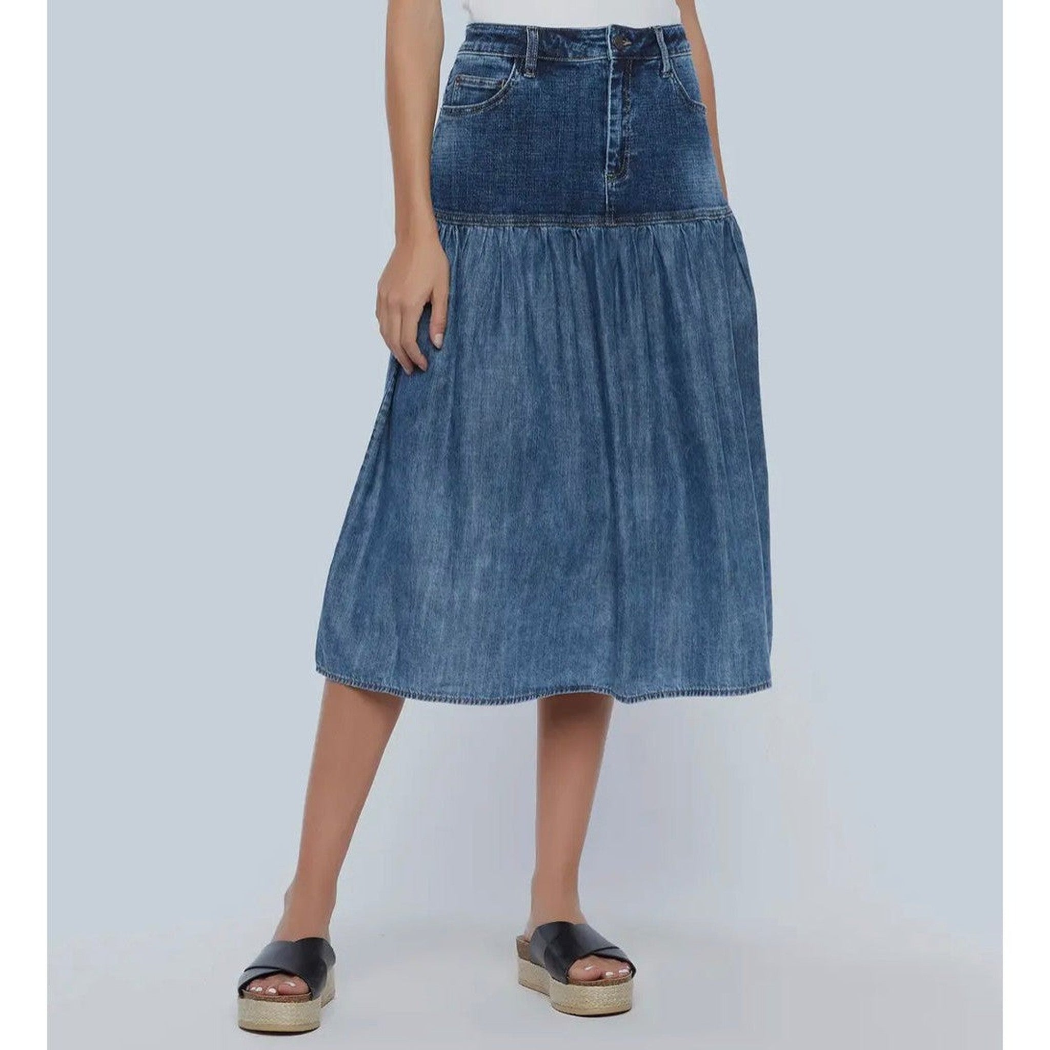 【mnem】Tukey denim skirt pants Sway Denim Midi Skirt – The Little Tichel Lady
