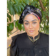 Black Floral 3-in-1 Israeli Headwrap-Long Wrap-The Little Tichel Lady