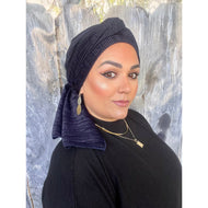 Precious Micro-Pleated Velvet Wrap - Navy-Long Wrap-The Little Tichel Lady