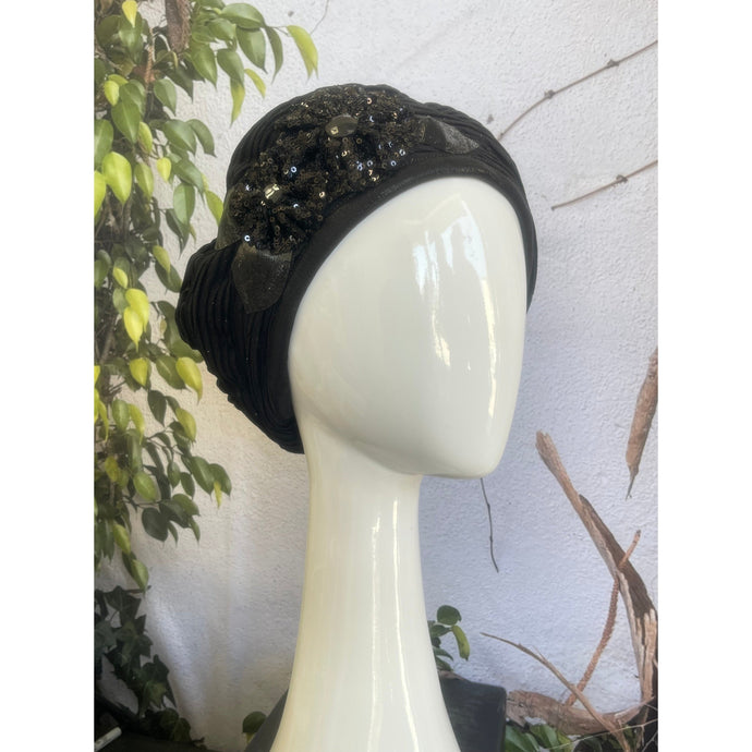 Embellished Hat - Size #2 Black Textured-Hat-The Little Tichel Lady