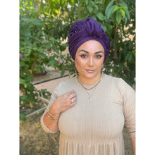 Pom Pom Detailed Headwraps - Purple-Long Wrap-The Little Tichel Lady