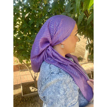 Large Israeli Cotton Lurex Tichel - Purple-Squares-The Little Tichel Lady