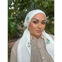 Linen Embroidered Pretied w/ VELVET HEADBAND & Adjustable Circumference - White-Pretieds-The Little Tichel Lady