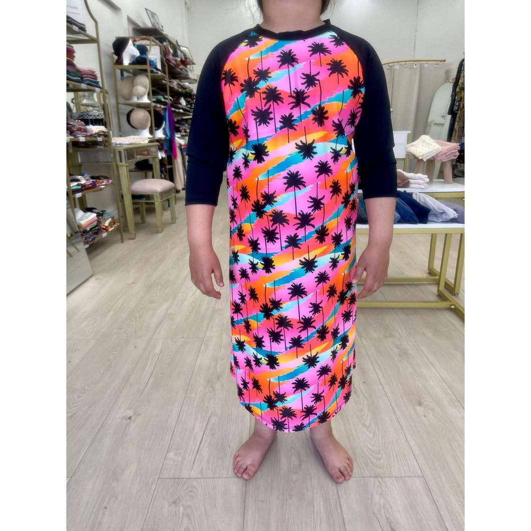 Modest Swim Dress - Palm Print, Adolescence-dress-The Little Tichel Lady