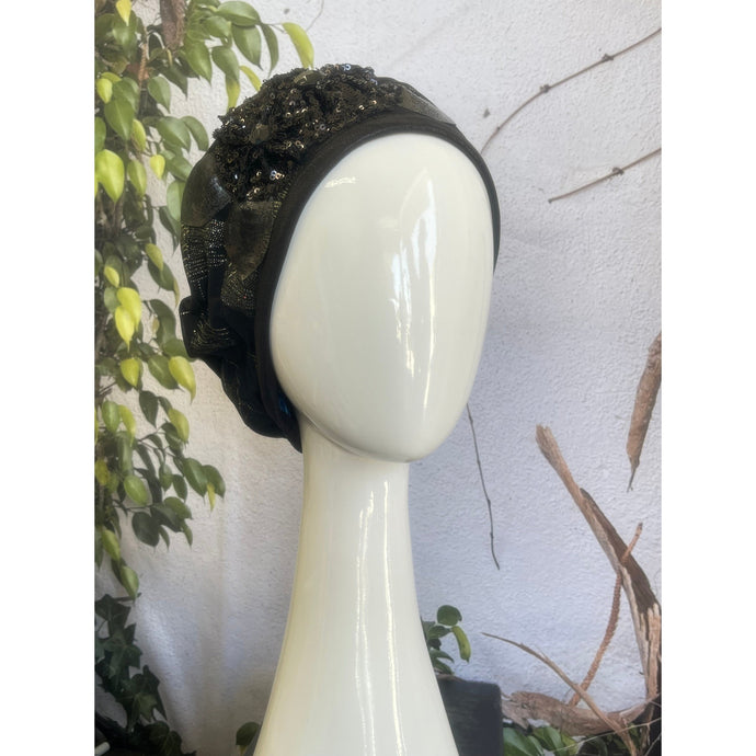 Embellished Hat - Size #2 Black/Gold Design-Hat-The Little Tichel Lady