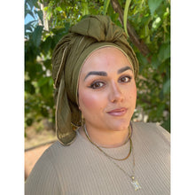 Israeli Textured Headwrap W/ Gold Details - Olive-Long Wrap-The Little Tichel Lady