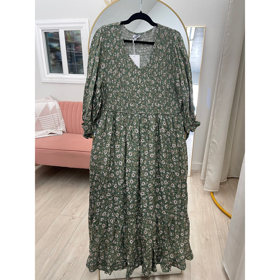 Olive Floral Smocked Maxi Dress - PLUS SIZE 3X Olive Floral Smocked Maxi Dress - PLUS SIZE 3X