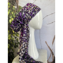 Pretied Turkish Cotton Textured Tichel w/ Long Tails - Purple Floral-pretieds-The Little Tichel Lady