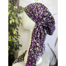 Pretied Turkish Cotton Textured Tichel w/ Long Tails - Purple Floral-pretieds-The Little Tichel Lady